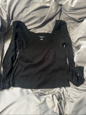 American Eagle Outfitters Black Long Sleeve Square Neck Ribbed Top